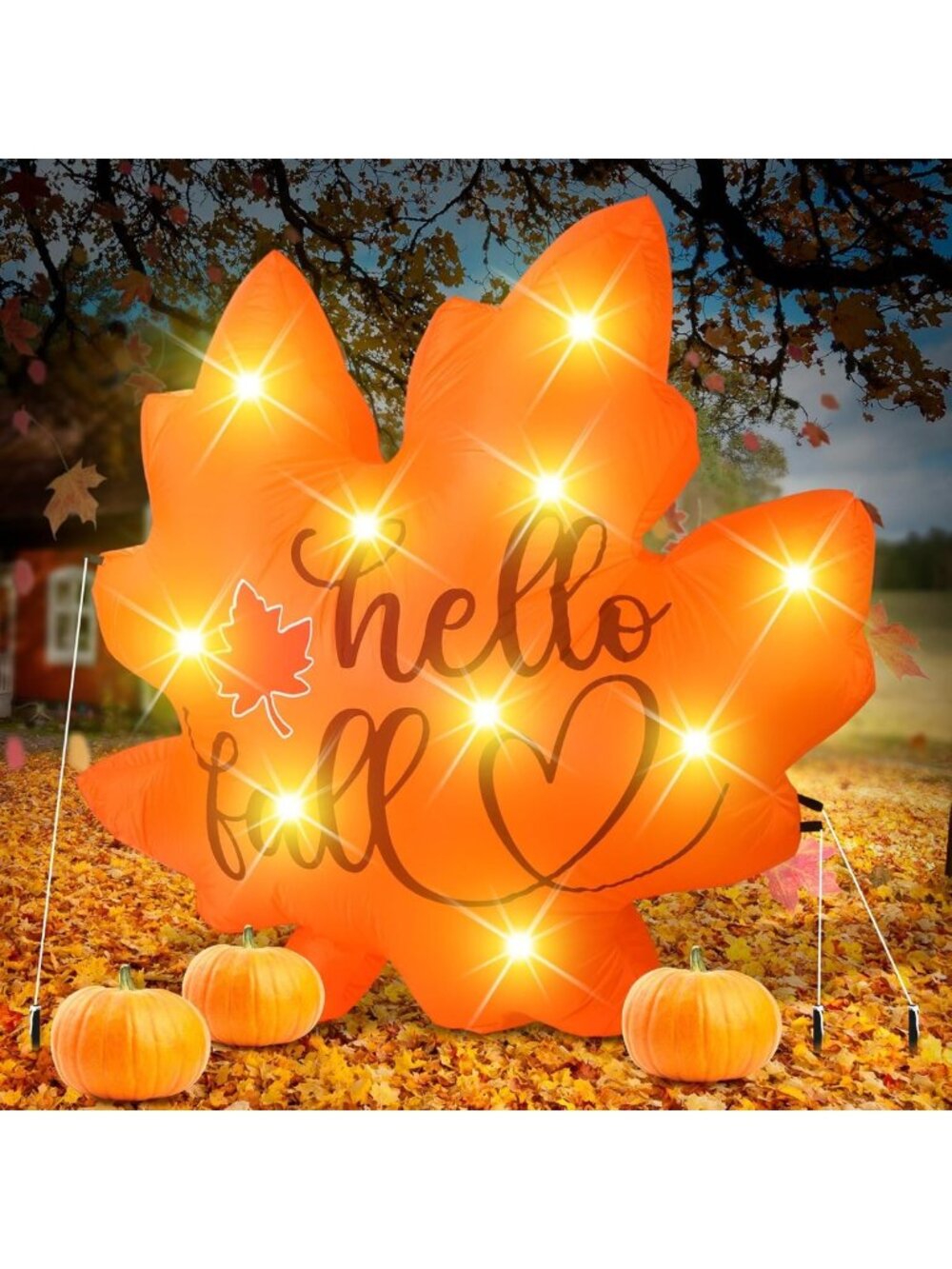 5.25ft Inflatable Fall Maple Leaf LED Yard Decor for Thanksgiving Celebration